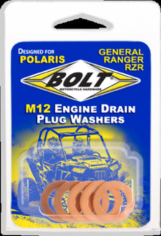 BOLT ENGINE DRAIN PLUG WSHR M12X20 COPPER  5PK RZR-CPR12