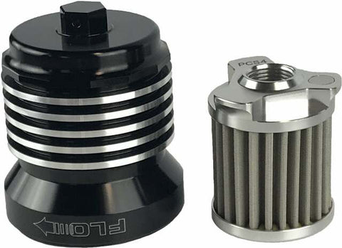 PCRACING FLO REUSUABLE OIL FILTER BLACK/POLISHED FINS PCS4BC