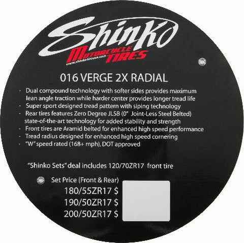 SHINKO VERGE 2X TIRE SIGN VERGE 2X INSERT