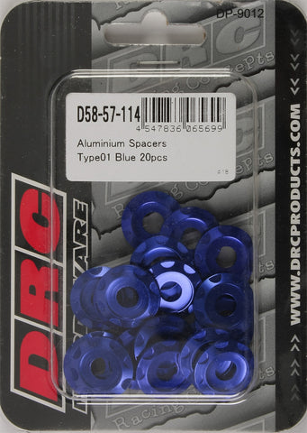 DRC ALUMINUM SPACERS TYPE 1 BLUE M6X12MM 20/PK D58-57-114