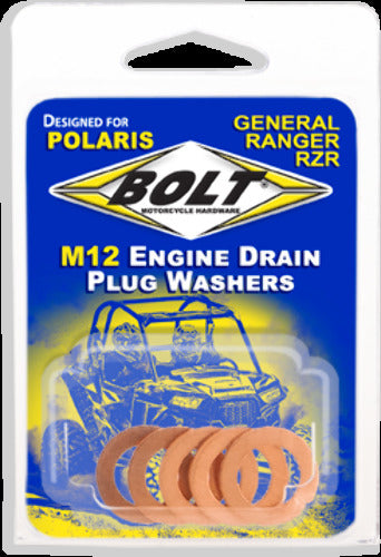 BOLT ENGINE DRAIN PLUG WSHR M12X20 COPPER  5PK RZR-CPR12