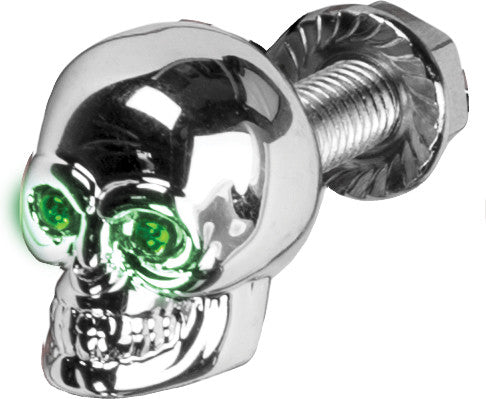 HARDDRIVE LIGHTED SKULL LIC PLATE SCREW GREEN H040080
