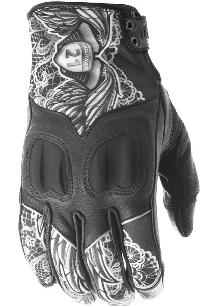HIGHWAY 21 WOMEN'S VIXEN GLOVES BLACK/WHITE LACE XL #5884 489-0091~5