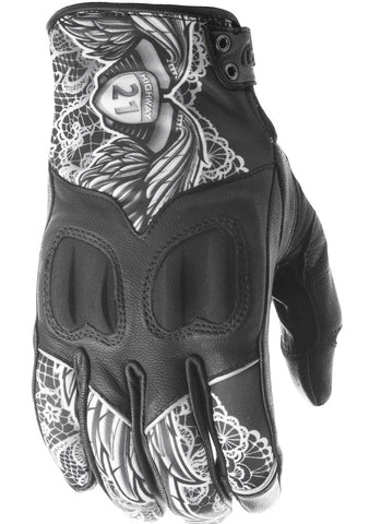 HIGHWAY 21 WOMEN'S VIXEN GLOVES BLACK/WHITE LACE XL #5884 489-0091~5