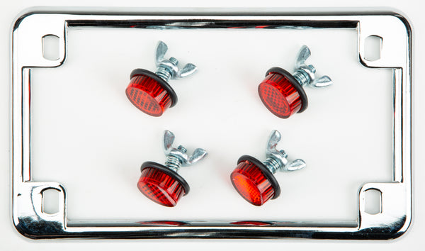 CHRIS PRODUCTS LICENSE PLATE FRAME W/4 RED REFLECTORS CHROME 0602