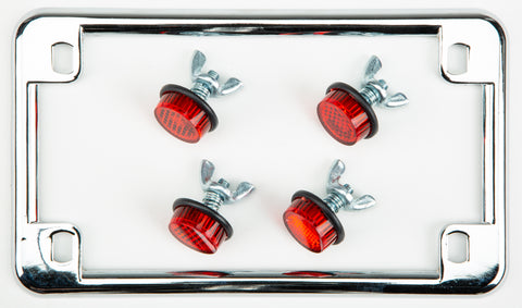 CHRIS PRODUCTS LICENSE PLATE FRAME W/4 RED REFLECTORS CHROME 0602