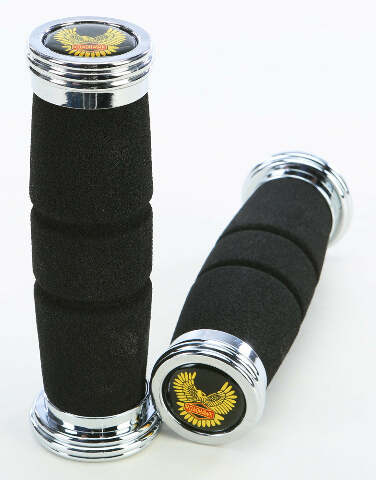 EMGO ROADHAWK GRIPS BLACK W/CHROME END CAP 7/8