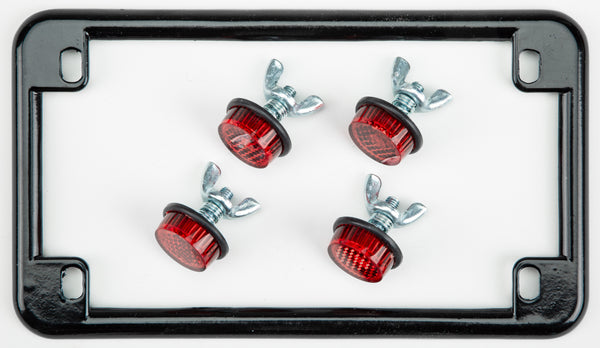 CHRIS PRODUCTS LICENSE PLATE FRAME W/4 RED REFLECTORS BLACK 0612