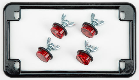 CHRIS PRODUCTS LICENSE PLATE FRAME W/4 RED REFLECTORS BLACK 0612