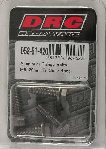 DRC ALUMINUM FLANGE BOLTS TITANIUM M6X20MM 4/PK D58-51-420