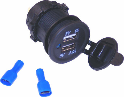 NAMZ CUSTOM CYCLE PRODUCTS DUAL USB CHARGING PORT PANEL MOUNT W/ORING & LOCK NUT NUSB-P02