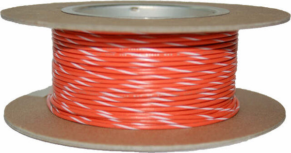 NAMZ CUSTOM CYCLE PRODUCTS #18-GAUGE ORANGE/WHITE STRIPE 100' SPOOL OF PRIMARY WIRE NWR-39-100