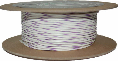 NAMZ CUSTOM CYCLE PRODUCTS #18-GAUGE WHITE/VIOLET STRIPE 100' SPOOL OF PRIMARY WIRE NWR-97-100