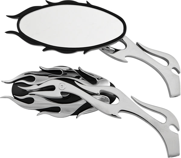 HARDDRIVE MIRRORS FLAME W/FLAME STEM BLACK/CHROME 18-397