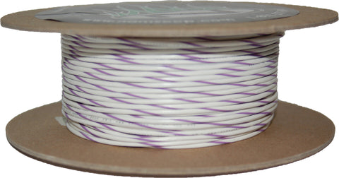 NAMZ CUSTOM CYCLE PRODUCTS #18-GAUGE WHITE/VIOLET STRIPE 100' SPOOL OF PRIMARY WIRE NWR-97-100
