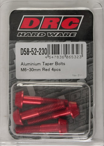 DRC ALUMINUM TAPER BOLTS RED M6X30MM 4/PK D58-52-230