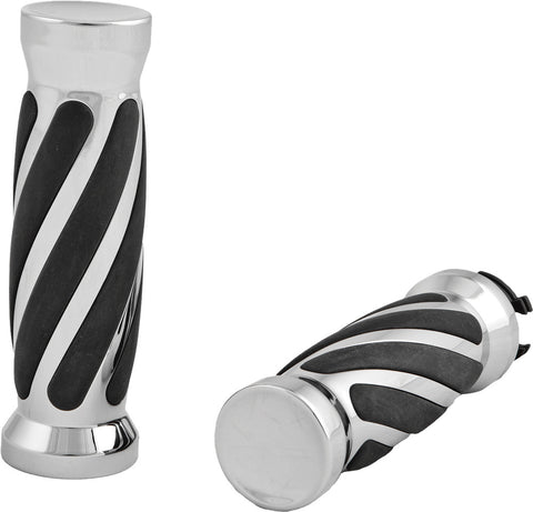 HARDDRIVE GRIPS W/TWIST RUBBER FITS 76-UP CHROME 17-0543
