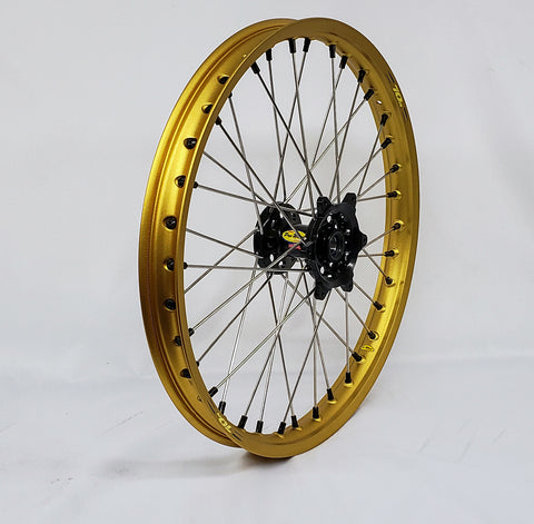 PRO-WHEEL WHEEL FRONT 1.60X21 BLUE HUB SIL RIM/BLK SPOKE/GLD NIPPLE 23-5703124