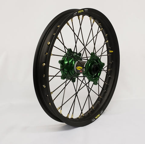 PRO-WHEEL WHEEL REAR 1.85X19 GREEN HUB GLD RIM/GLD SPOKE/GLD NIPPLE 24-2105444