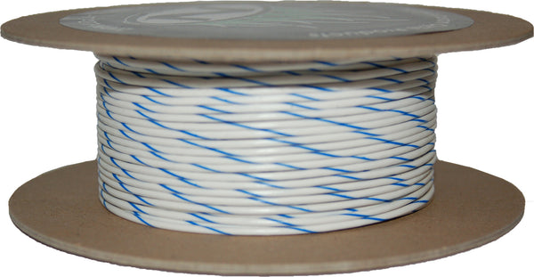 NAMZ CUSTOM CYCLE PRODUCTS #18-GAUGE WHITE/BLUE STRIPE 100' SPOOL OF PRIMARY WIRE NWR-96-100