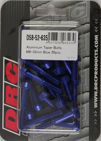 DRC ALUMINUM TAPER BOLTS BLUE M6X35MM 20/PK D58-52-635