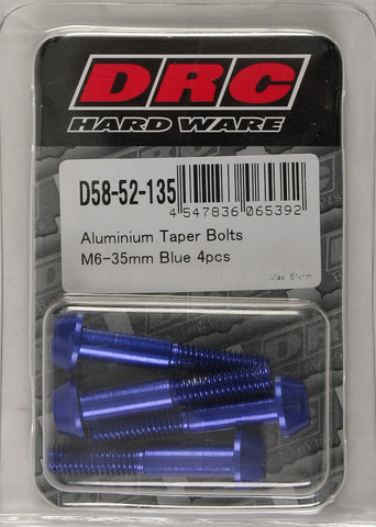 DRC ALUMINUM TAPER BOLTS BLUE M6X35MM 4/PK D58-52-135