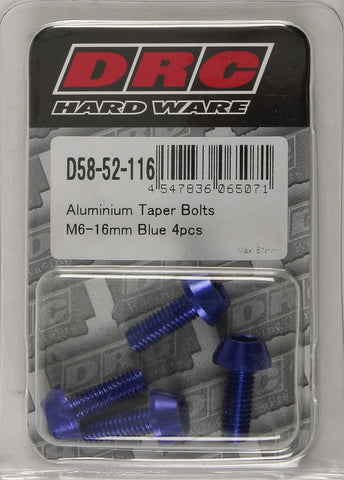 DRC ALUMINUM TAPER BOLTS BLUE M6X16MM 4/PK D58-52-116
