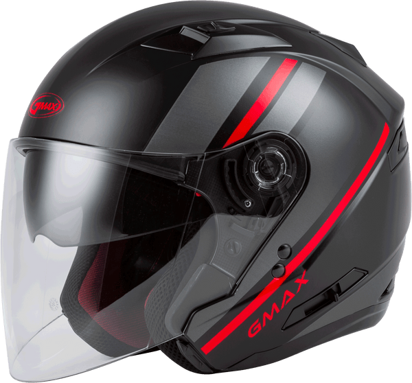 GMAX OF-77 OPEN-FACE REFORM HELMET MATTE BLACK/RED/SILVER LG O1776326