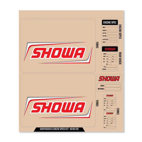 D-COR SHOWA DECAL KIT RED SHOWA FORK/SHOCK/ENG SPEC 40-80-140
