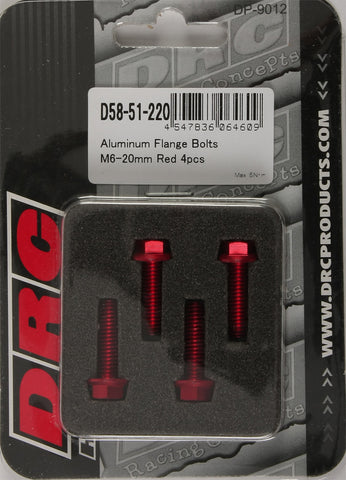 DRC ALUMINUM FLANGE BOLTS RED M6X20MM 4/PK D58-51-220