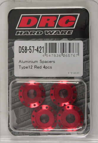 DRC ALUMINUM SPACERS TYPE 12 RED M6X12MM 4/PK D58-57-421