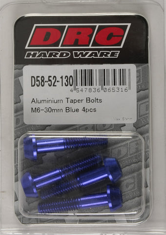 DRC ALUMINUM TAPER BOLTS BLUE M6X30MM 4/PK D58-52-130