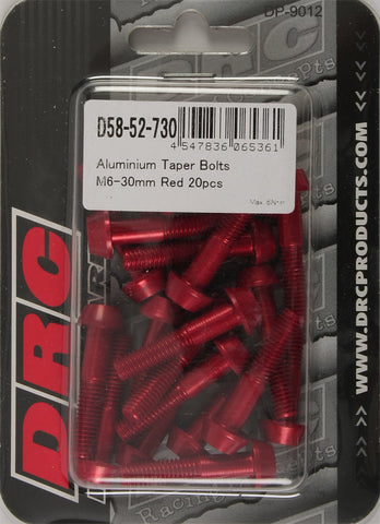 DRC ALUMINUM TAPER BOLTS RED M6X30MM 20/PK D58-52-730