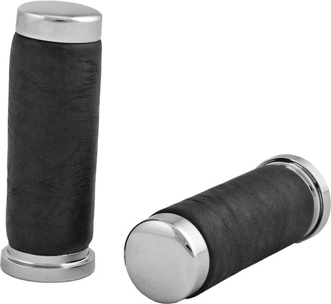 HARDDRIVE GRIPS LEATHER CHROME FITS 74-UP 17-0503LB