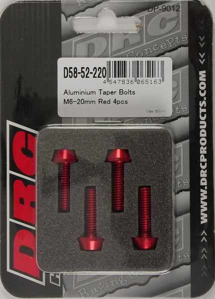 DRC ALUMINUM TAPER BOLTS RED M6X20MM 4/PK D58-52-220